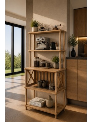tridihome Çok Amaçlı Coffee Station Mutfak Rafı Düzenleyici Ofis Standı Naturel Mdf Kahve Köşesi