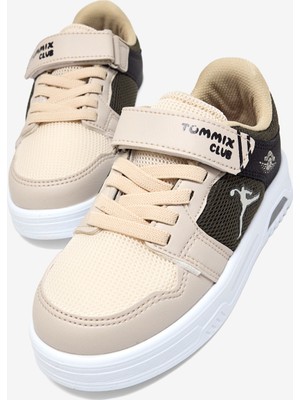 Tonny Black Çocuk Unisex Bej Haki Siyah Kauçuk Taban Cırtlı Işıklı Sneaker
