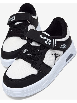 Tonny Black Çocuk Unisex Siyah Beyaz Kauçuk Taban Cırtlı Işıklı Sneaker