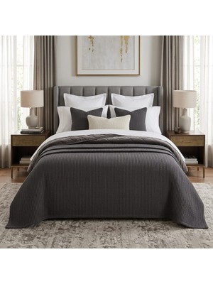 Lussart Collection Örgü Desen Füme Rengi Çift Kişilik Pike (200X240CM) %100 Cotton