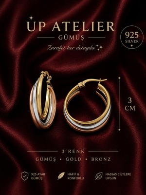 Up Atelier 925 Ayar Gümüş 3 Renk Gold Silver Rose Renkli Küpe