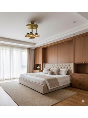 UltraMint Modern 3'lü Gold Şapkalı Avize, Şık ve Zarif Tasarım