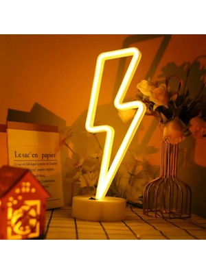Özel Şimşek Neon LED Lamba USB ve Pilli Dekoratif Gece Lambası Oda Masa Genç Odası Ortam Aydınlatma Işığı