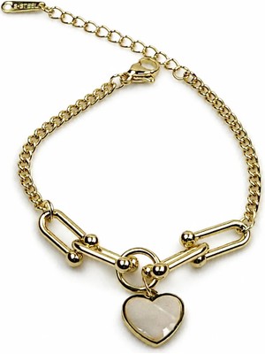 ZOE3tr Kadın Gold Renk Kalp Figürlü Zincir Detaylı Çelik Bileklik