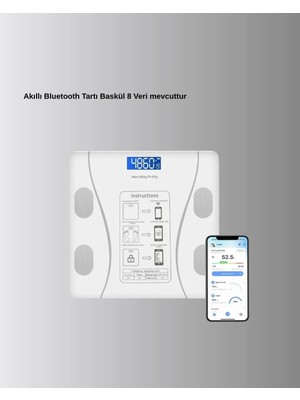 Uravas Store Akıllı Dijital Baskül – Bluetooth Bağlantılı, 8 Ölçüm Verili, Akıllı Vücut Analiz Tartısı