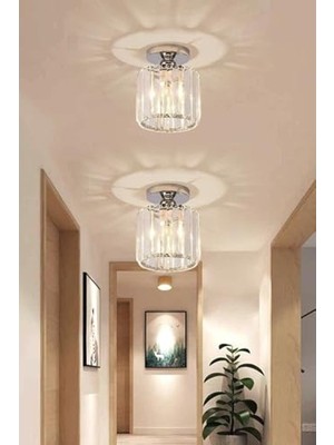 Die Grup Kristal Taşlı Model Modern Tekli Plafonyer Model Krom Avize Krom Tek Ebat 15 x 20 3500-1KROMKRISTAL
