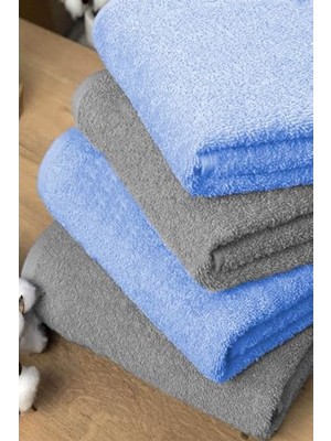 Die Grup 4 Lü Banyo Havlusu Takımı Soft Büyük Havlulu Pamuklu Havlu Seti 90X150 cm Gri Mavi