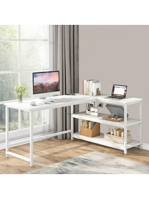 Die Grup 8922 160CM L Masa Oyun Masası Çalışma Masası Kitaplıklı Masa Ofis Masası Yazı Masası Beyaz