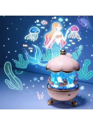 Die Grup Bunny’s Carousel Gece Lambası Projeksiyonlu Müzikli Atlıkarınca Tasarım | Kablolu 5V USB Çalışma | Tavşan Figürlü Döner Işıklı Çocuk Odası Yıldız Tavan Projektör Gece Işığı | WH-E11          [enerji Sınıfı A+]