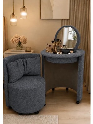 Meşe Home Elisa Makyaj Masalı Aynalı Organizerli Sarı Yumuşak Kumaşlı Kırlentli  Puf - Bench / Makyaj Masası