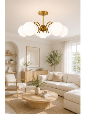 UltraMint Modern 5’li Eskitme Beyaz Camlı Avize, Salon, Mutfak ve Yatak Odası Için