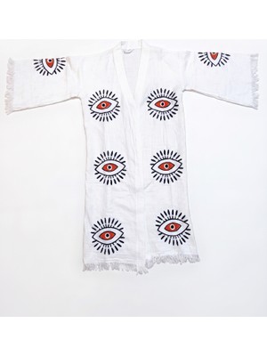 Orbit Müslin Kimono Bornoz, Saçaklı Plaj Elbisesi, Yazlık Sabahlık, Hafif Kurulanma Örtüsü, Spa Hamam Havuz ve Tatil Kullanımı