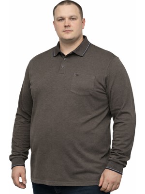 Battal Moda Battalmoda Erkek Büyük Beden Melanj Vizon Polo Yaka Pike Tişört 3xl-4xl-5xl-6xl-7xl-8xl