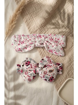 Babydonat 2'li Pamuklu Bebek Saç Bandı Seti - Çiçekli ve Fiyonk Detaylı Boho Stil Bebek Aksesuarı