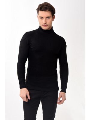 Belifanti Collection Erkek Balıkçı Yaka Boğazlı Slim Fit Kazak Siyah