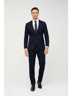 İGS Erkek Lacivert Slim Fit Dar Kalıp Klasik Takım Elbise