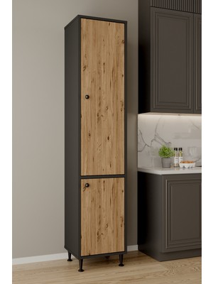 Aeka AE-2028 Soft 2 Kapaklı Raflı Dar Yüksek Boy Banyo Çok Bölmeli Depolama Dolabı 40X180 cm Çok Amaçlı Dolap