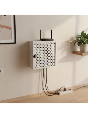 Altınbaşak Dekorasyon Modem Saklama Kutusu Beyaz MDF Malzemeden 30 x 30 cm Derinlik 9,5 cm