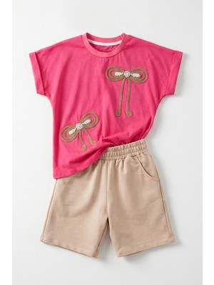 Joy Kids Kız Çocuk Boncuk Detaylı Günlük Takım (Pembe) (5-9yaş)