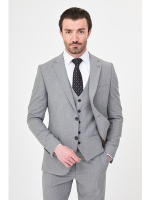 MCR Çizgili Slim Fit Mono Yaka Klasik Erkek Takım Elbise