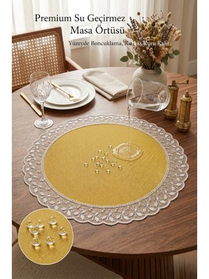 Rona Home Premium Leke Tutmaz Yuvarlak Runner Güpürlü Lüks Masa Örtüsü 60 cm