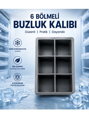 royalgross Büyük Boy 6\'lı Silikon Küp Buz Kalıbı – Dev Buz Küpleri Için Esnek ve Dayanıklı Buz Yapma Kalıbı – Içecek, Kokteyl ve Viski Buzu Füme