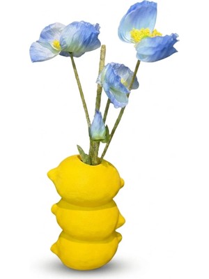 Modern Limon Tasarımlı Dekoratif Vazo - Limon Figürlü Estetik Yapay Çiçek Vazosu 16 cm