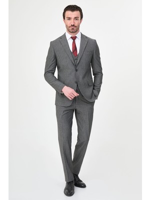 MCR Çizgili Slim Fit Mono Yaka Klasik Erkek Takım Elbise