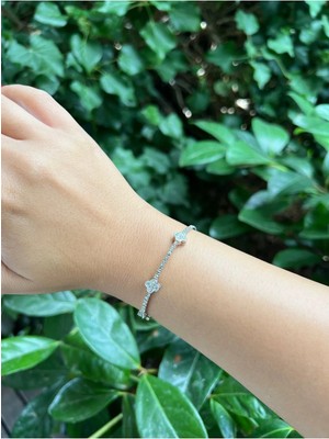 Roha Çelik Silver Taşlı Clover Bilezik