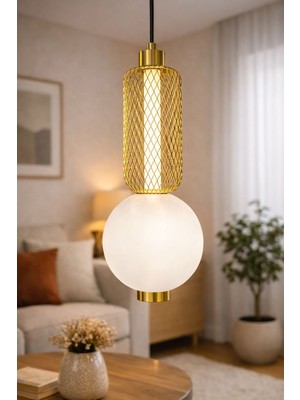UltraMint Modern Gold File Sarkıt Avize, LED Küre Aydınlatmalı Dekoratif Tekli Lamba