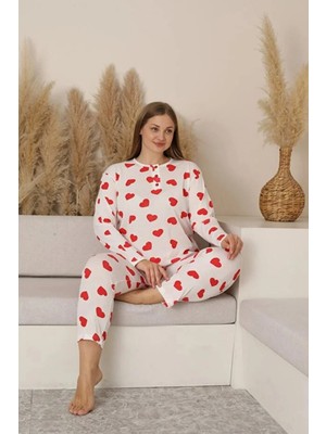 LXL Kadın Gömlekli Uzun Kollu Pijama Takımı Ikili Takım Alt Üst Takım