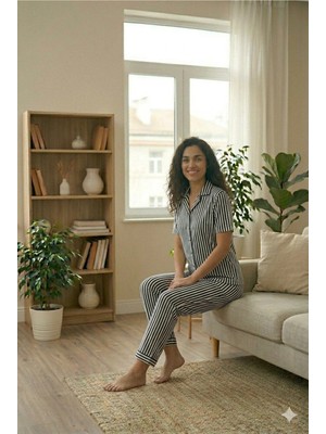 LXL Kadın Gömlekli Pijama Takımı Ikili Takım Alt Üst Takım