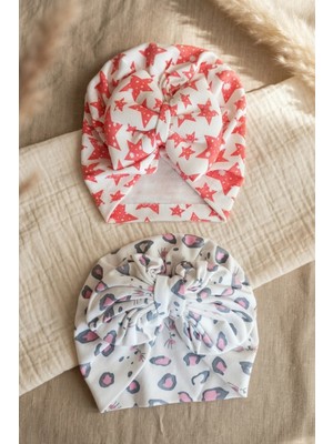Babydonat Nova & Leo 2'li Bebek Bone Seti - Pamuklu Esnek Kumaş, Yıldız ve Leopar Desenli Büyük Fiyonklu Bandana