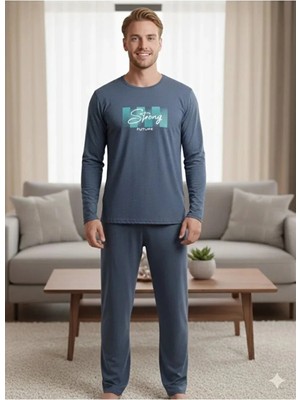 LXL Erkek Uzun Kollu Pijama Takımı Alt Üst Takım