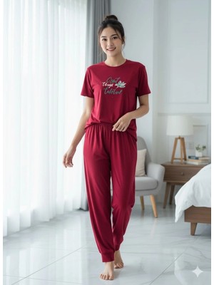 LXL Kadın Bordo Yazlık Pijama Takım