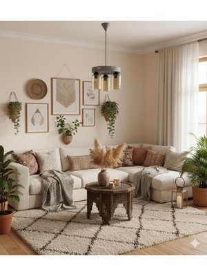 UltraMint Modern 3'lü Yuvarlak Kasa Bal Renk Camlı Avize, Şık ve Aydınlatıcı Tasarım