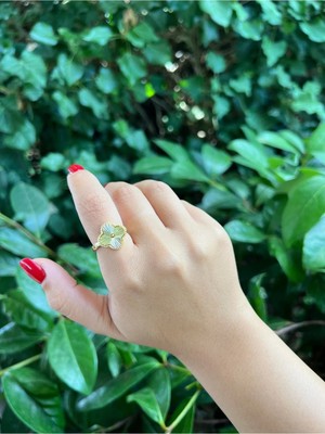 Roha Çelik Gold Büyük Clover Yüzük