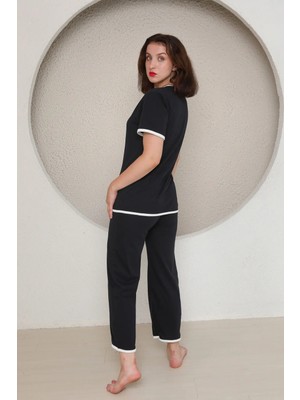 LXL Kadın Pijama Takımı Kısa Kollu Siyah