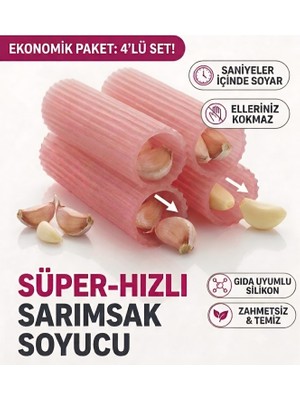 Formzen Pembe Silikon Sarımsak Soyucu Tüp 4'lü Set - Kolay ve Hızlı Sarımsak Soyma Aparatı