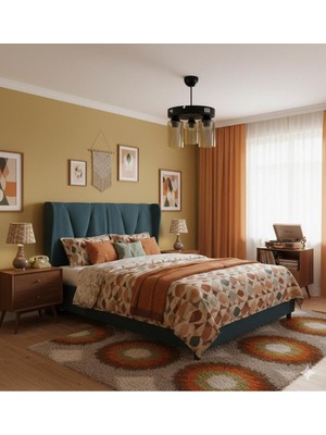 UltraMint Modern 3'lü Yuvarlak Siyah Kasa Bal Camlı Avize Seti