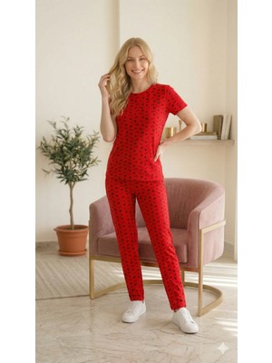 LXL Kadın Desenli Yazlık Kısa Kol Pijama Takımı