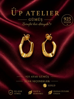 Up Atelier 925 Ayar Gümüş Gold Renk Asimetrik Damla Model Küpe