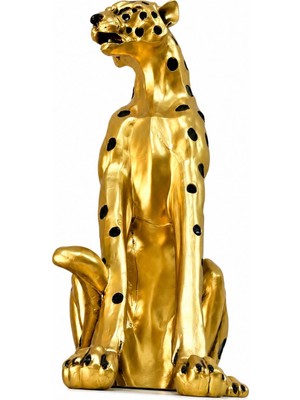 1000 Çeşit Hediye Dünyası Büyük Boy Gold Leopar Heykeli Dekoratif Biblo Salon Ofis Aksesuarları