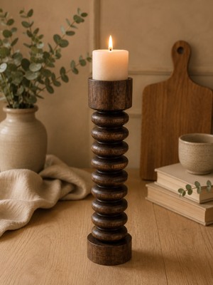 Sammwood Doğal Ahşap Şamdan El Yapımı, Rustik Dekoratif Mumluk Modern (Tekli) 23 cm