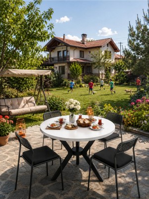 Flinder Çam 4 Kişilik Minderli Bahçe Balkon Takımı, Bahçe Takımı, Bahçe Mobilyası, Yuvarlak Masa, Yemek Masası, Mutfak Masa Sandalye Takımı, 4 Sandalye 1 Masa