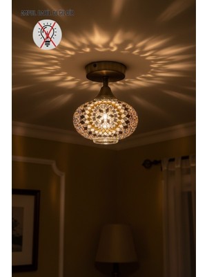 UltraMint Renkli Cam Mozaik Tekli Plafonyer, Şık ve Modern Salon Aydınlatması