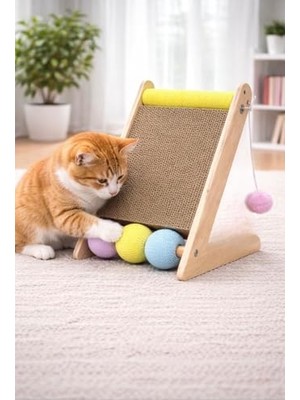 Pureza Ahşap Gövde Kedi Tırmalama Tahtası| Oyun ve Tırmalama Platformu| Kedi Oyuncağı| Halat Sarımlı Toplu Oyun Alanı
