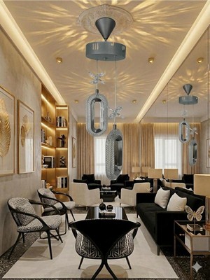 UltraMint Modern Oval LED Avize, Iki Parçalı Kristal Tasarım, Şık ve Zarif Aydınlatma