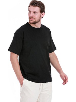 Werroni Baskısız Double Face Kalın Siyah Tshirt