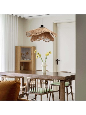 UltraMint Doğal Rattan Görünümlü Bohem Avize, Modern Sarkıt Tavan Lambası